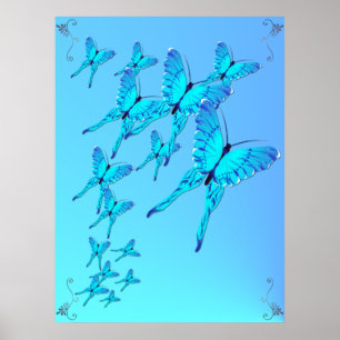 Póster Poster de mariposas azules