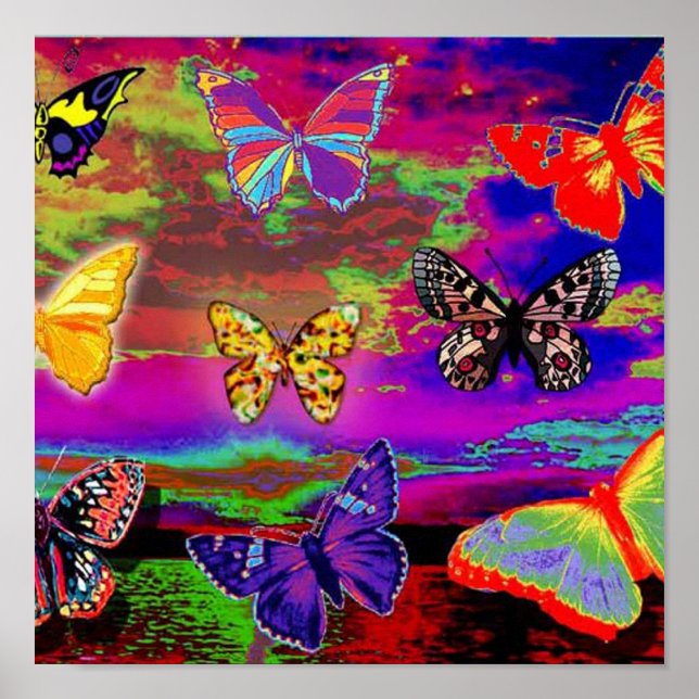Póster poster de mariposas psicodélicas (Frente)