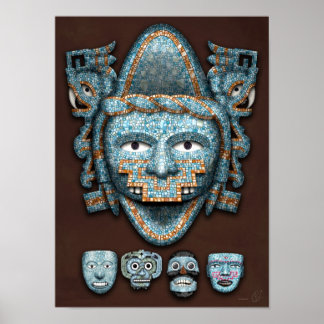 Póster Poster de máscaras de mosaico azteca