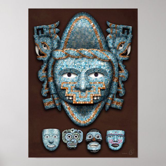 Póster Poster de máscaras de mosaico azteca (Frente)