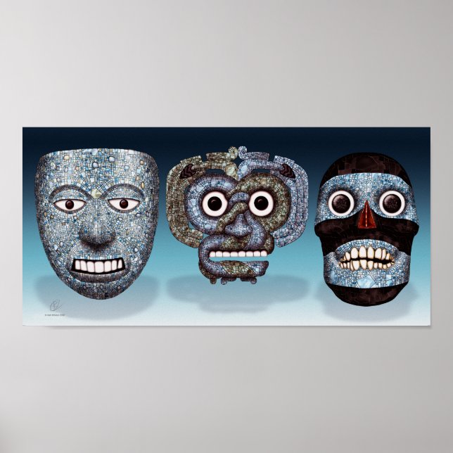 Póster Poster de máscaras de mosaico azteca (Frente)