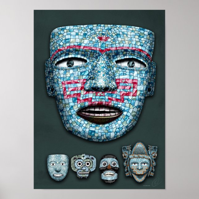 Póster Poster de máscaras de mosaico azteca (Frente)