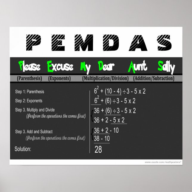 Póster Poster de Matemáticas de Orden de Operaciones de P (Frente)