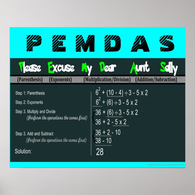 Póster Poster de Matemáticas de Orden de Operaciones de P (Frente)