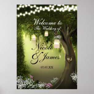 Póster Poster de matrimonio de jardín forestal encantado 