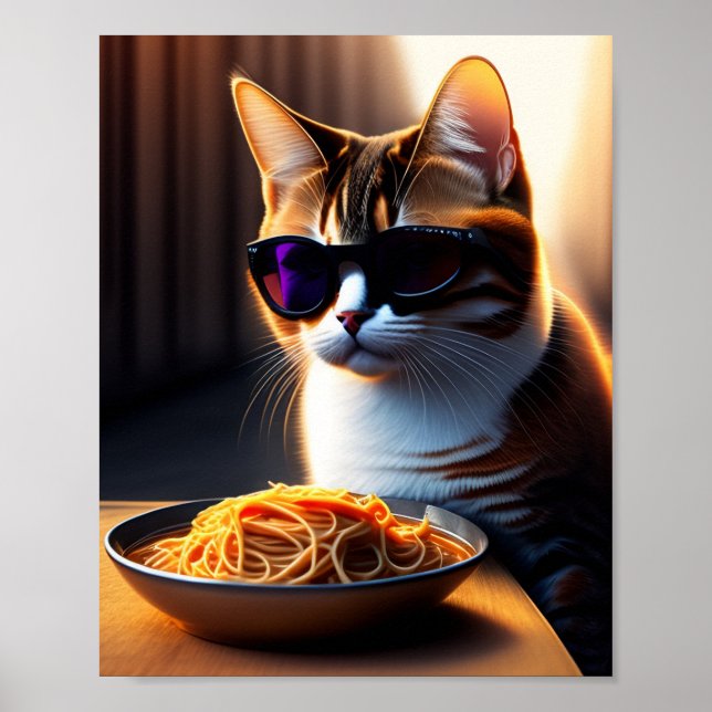 Póster Poster de memes de Cat Eating Spaghetti (Frente)