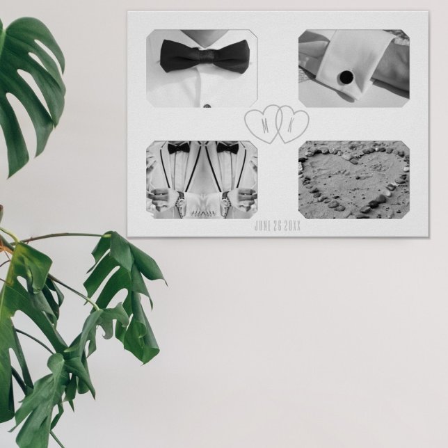Póster Poster de memoria de Collage de fotos en el aniver (Upload 4 photos and add your initials and wedding date and hang it high)