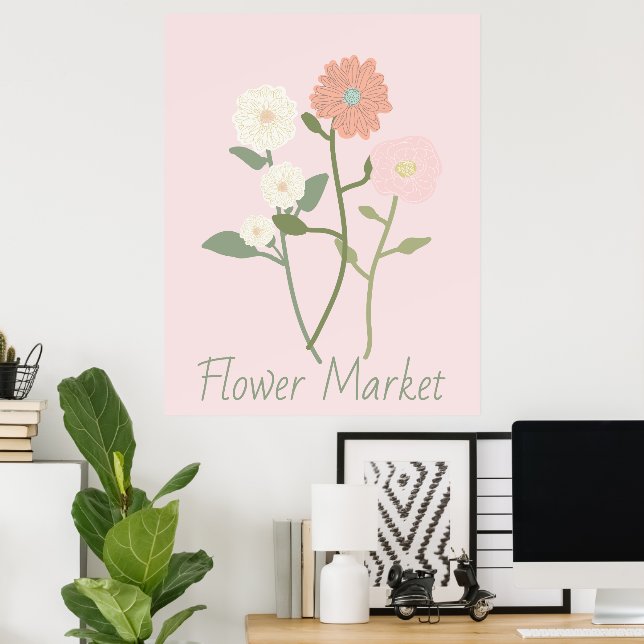 Póster Poster de mercado de flores rosadas (Oficina en casa)
