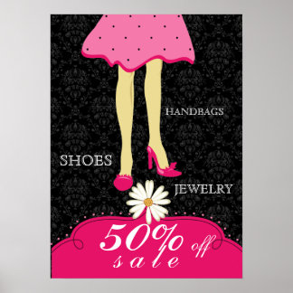 Póster Poster de moda Bonitos zapatos y vestir negro rosa