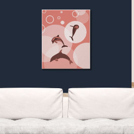 Póster Poster de moda de olas rosadas saltando delfines