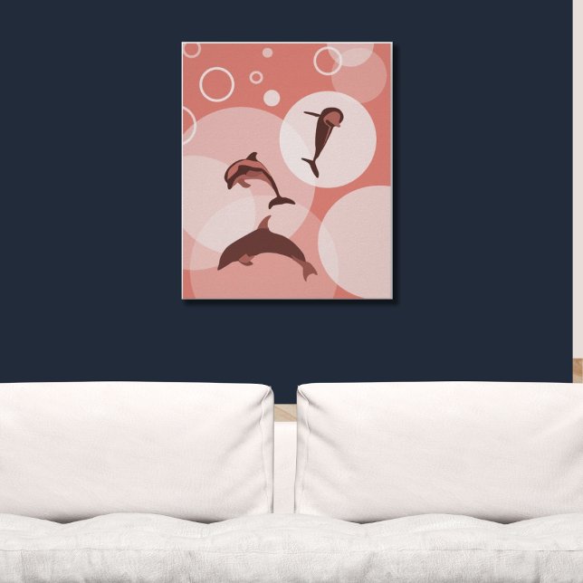 Póster Poster de moda de olas rosadas saltando delfines (Pink Wall Art Three Jumping Dolphins)