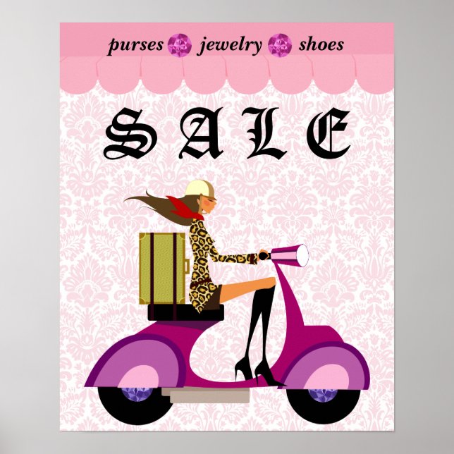 Póster Poster de moda Sale Scooter Mujer Diamantes rosado (Frente)