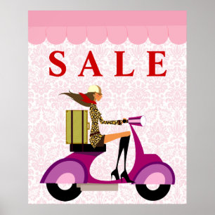 Póster Poster de moda Sale Scooter Mujer Rosa