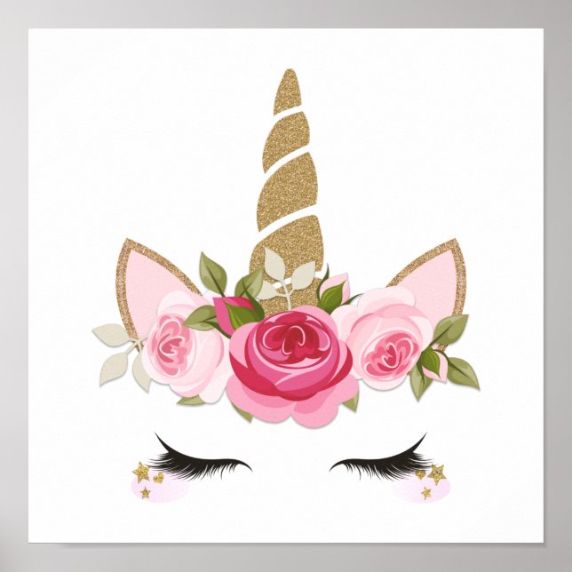 Póster Poster de moda unicornio floral (Frente)