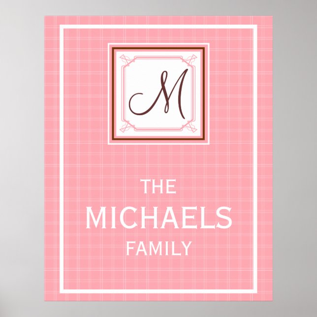 Póster Poster de monograma familiar - Comprobación rosa (Frente)
