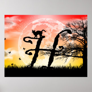 Póster Poster de monograma inicial de Luna y Gato H compl
