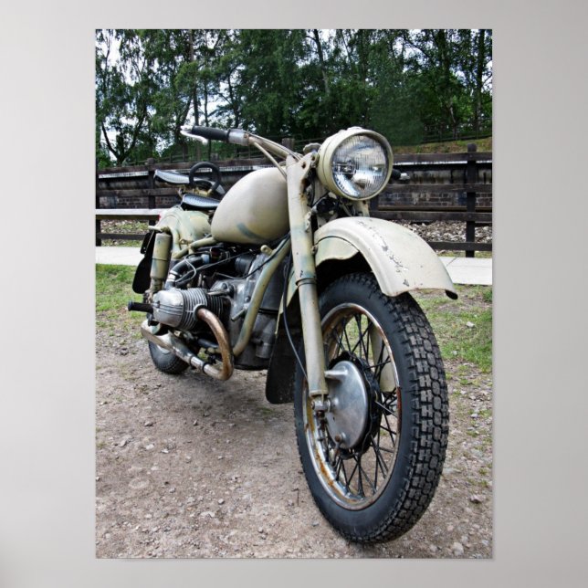 Póster Poster de motocicleta militar de época (Frente)