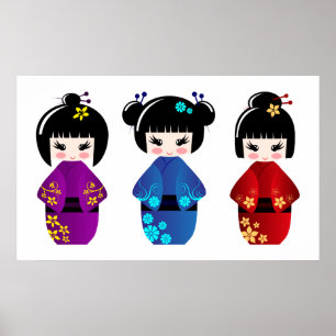 Póster Poster de muñecas Kokeshi