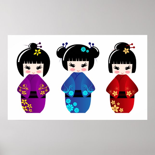 Póster Poster de muñecas Kokeshi (Frente)