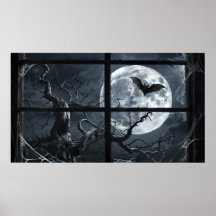 Poster de murciélago de luna llena - Ventana gótic