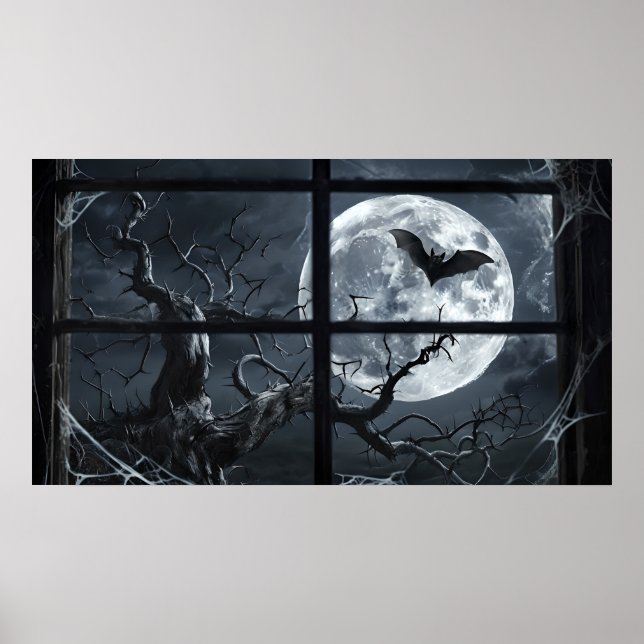 Póster Poster de murciélago de luna llena - Ventana gótic (Frente)