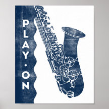 Poster De Música Saxofónica Juega Blanca Azul En L