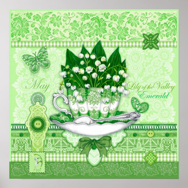 Póster Poster de natalidad con flores y joyas de mayo (Frente)