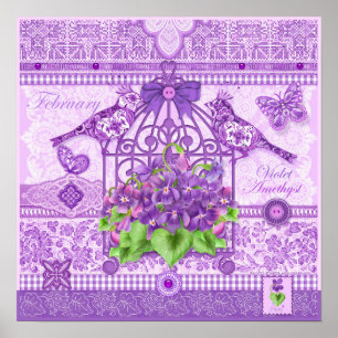 Póster Poster de natalidad Flower and Gem Febrero