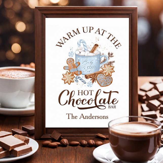 Póster Poster de Navidades azules de Rótulo de bar de cho (Hot Chocolate Bar Sign Blue Christmas Poster)