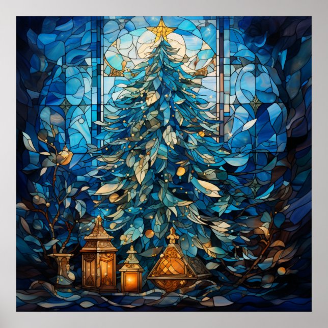 Póster Poster de Navidades azules de vidrio templado (Frente)