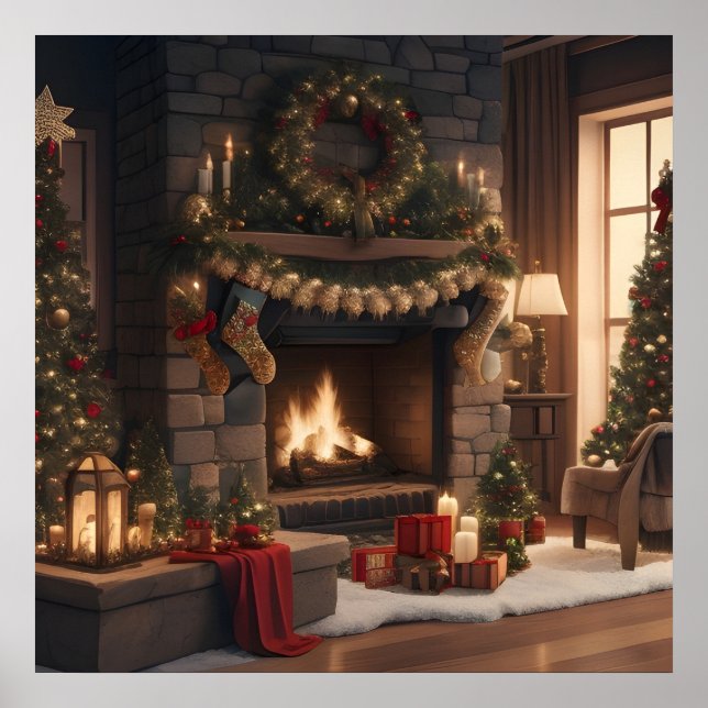 Póster Poster de Navidades de chimenea (Frente)