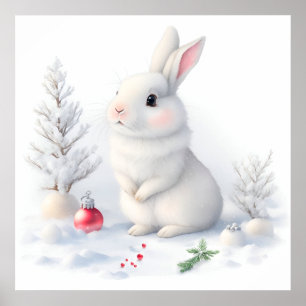 Póster Poster de Navidades de conejo de nieve