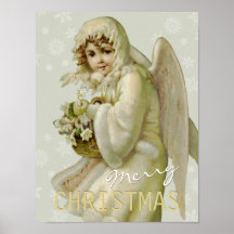 Poster de Navidades del ángel de invierno de época