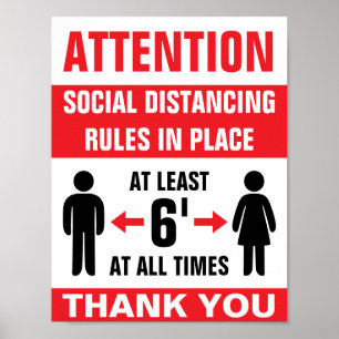 Póster poster de negocio de regla de distanciamiento soci