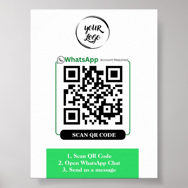 Póster Poster de negocios de WhatsApp con código QR (Frente)