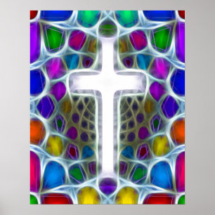 Póster Poster de neón de la cruz del fractal