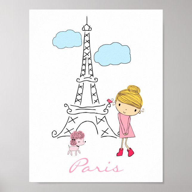 Póster Poster de Niña Pequeña en París personalizado (Frente)