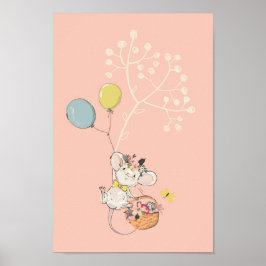 Póster poster de niñera rosa - ratón pequeño lindo