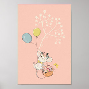 Póster poster de niñera rosa - ratón pequeño lindo