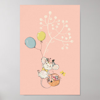 Póster poster de niñera rosa - ratón pequeño lindo