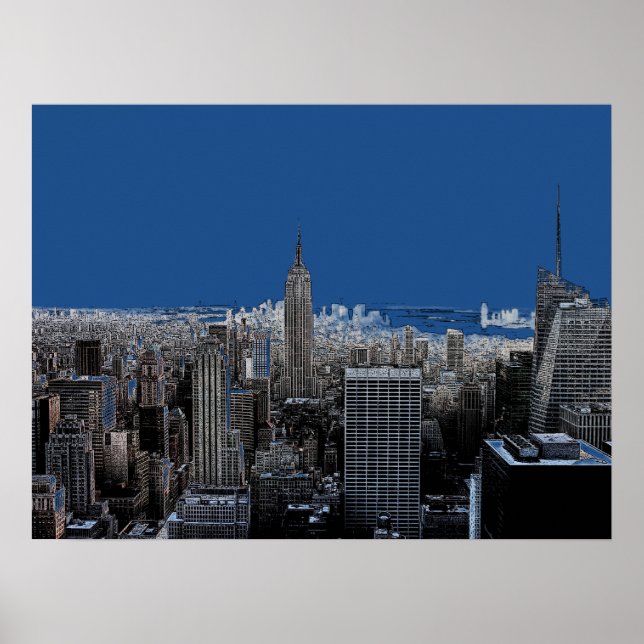 Póster Poster de Noche Blue Pop Art de Nueva York (Frente)