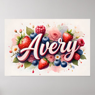 Póster Poster de nombre floral de Berry personalizado "Av