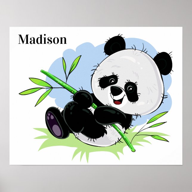 Póster Poster de nombres personalizados de Cute Panda (Frente)