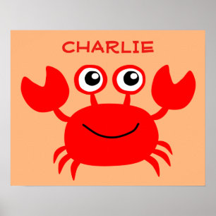 Póster Poster de nombres personalizados de Happy Crab