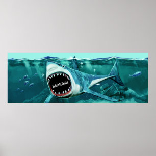 Póster Poster de nombres personalizados de Shark Scary