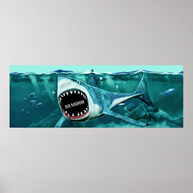 Póster Poster de nombres personalizados de Shark Scary (Frente)