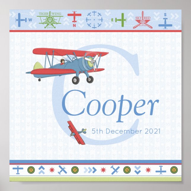 Póster Poster de nombres personalizados del avión Aviator (Frente)