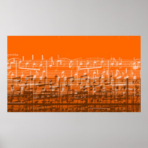 Póster Poster de notas musicales sucias de naranja brilla