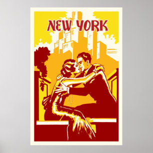 Póster Poster de Nueva York de época - Colores cálidos