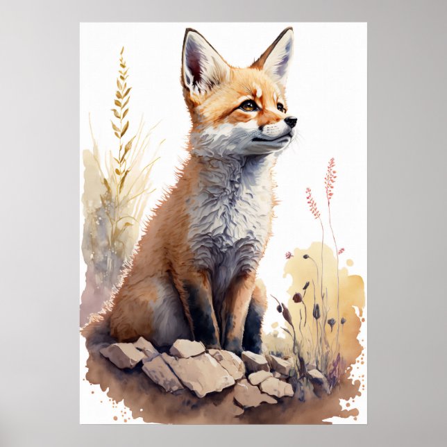 Póster Poster de Nursera Adorable Baby Fox Watercolor (Frente)